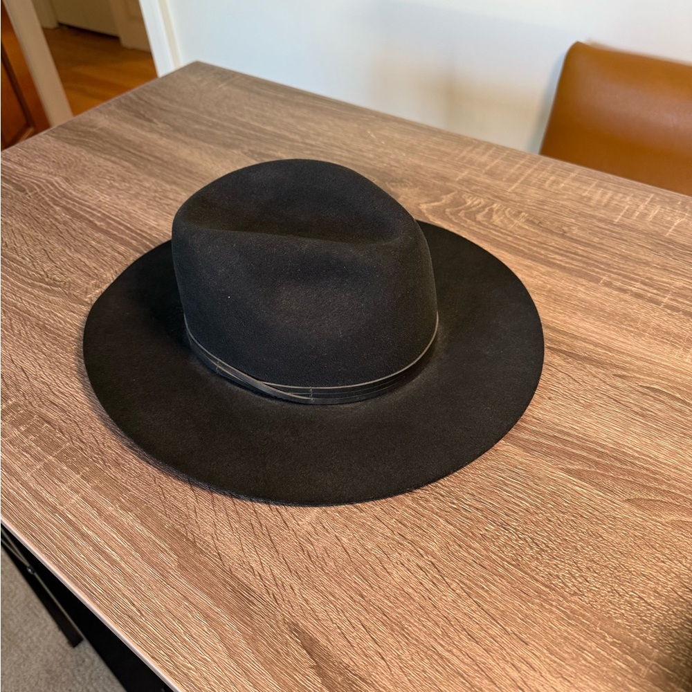 Wide Rim Black Wool Fedora Hat Goorin Bros - Ruby Clark small - Picture 5 of 6